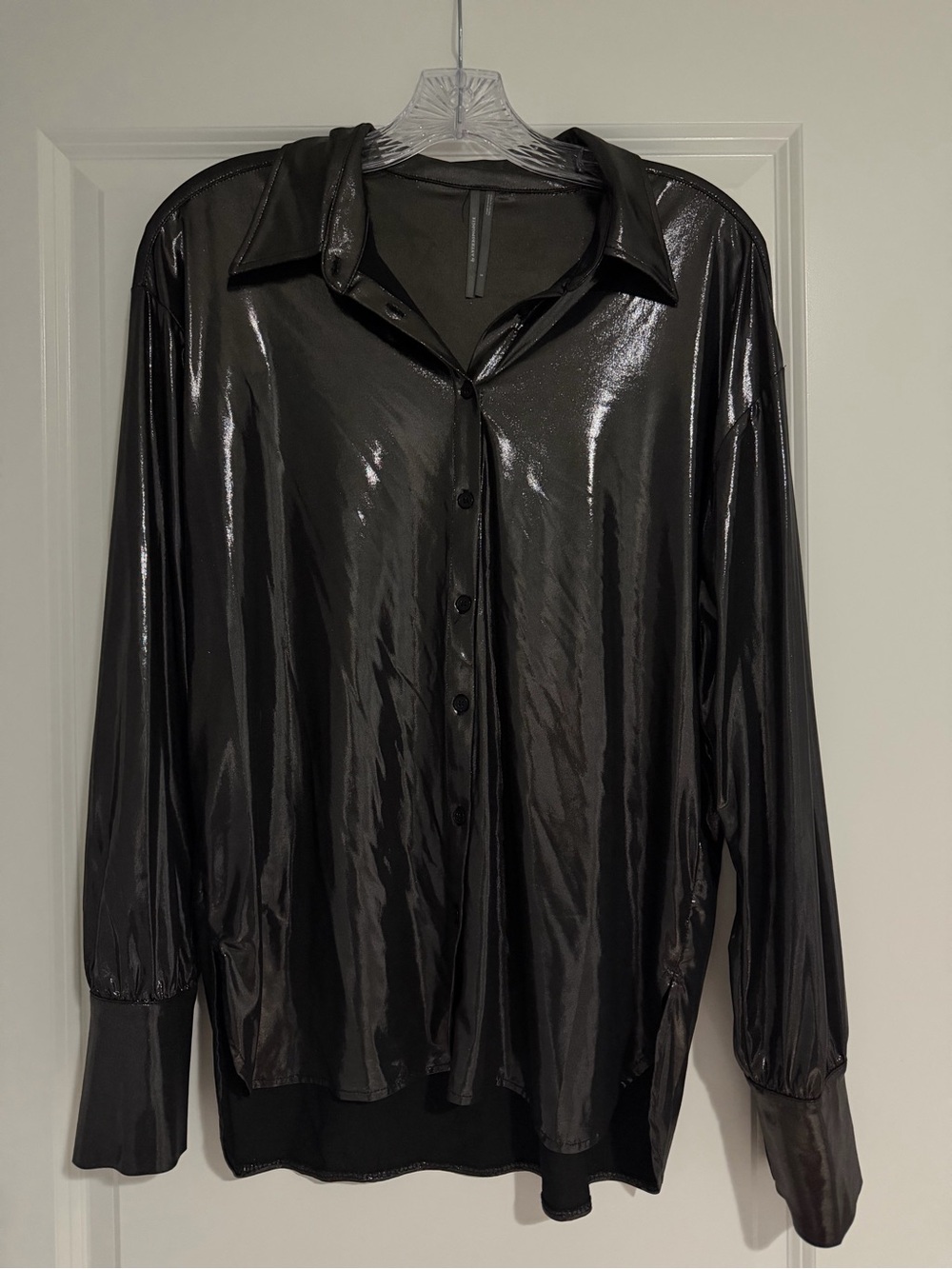 Anthropologie Black Shiny Button-Down Shirt